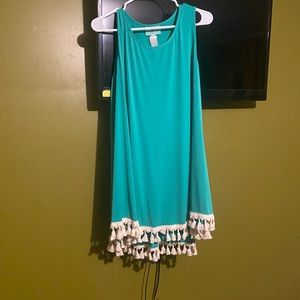 Judith March teal tunic tank or dress with tassels